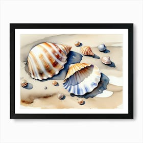 Seashells on the beach, watercolor painting 10 Art Print