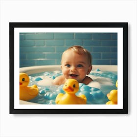 Baby In Bathtub With Rubber Ducks 3 Poster