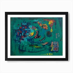 Abstract Wall Art in Green & Yellow Art Print