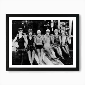 Flapper Girls Drinking Champagne, Vintage Black and White Old Photo Art Print