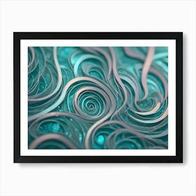 Abstract Background Of Swirling, Intertwined Lines In Shades Of Teal, White, And Blue, With A Sense Of Depth And Motion Art Print