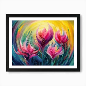 Oil Painting Of Pink Flowers Abstract Art Art Print