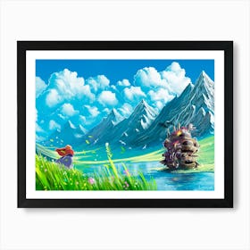 Moving Castle on Lake Art Print