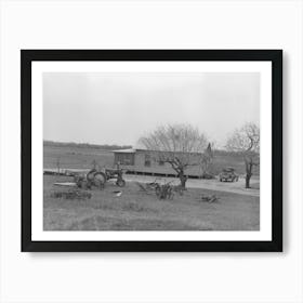 Farmhouse Of Small Farmer Near Santa Rosa, Texas, Tractor And Rusting Farm Implements Are In The Yard, Showing Art Print