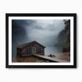 Stormy Lake Boat House Art Print