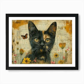 The Rebuff: Ornate Illusion in Contemporary Collage. Cat With Butterflies Art Print