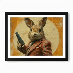 Absurd Bestiary: From Minimalism to Political Satire.Rabbit With Gun 3 Art Print