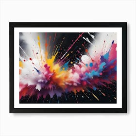 Abstract Art Featuring A Colorful Explosion Of Paint Splatters On A Black Background Affiche