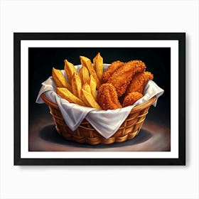 Chicken Nuggets And French Fries In A Basket Art Print