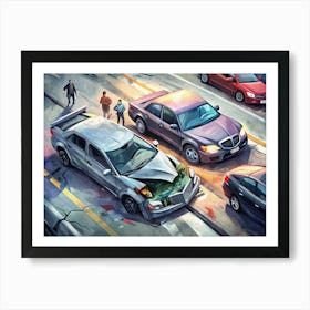 Car Crash Scene On A Busy City Street Art Print