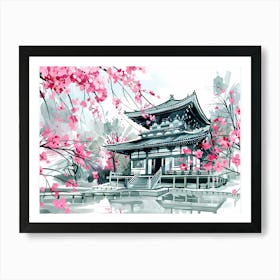 Temple And Sakura Art Print