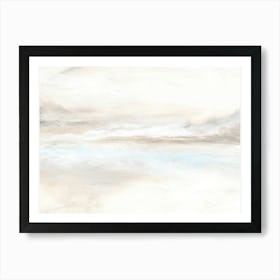 Soft Muted Neutral Abstract Landscape Painting, Coastal, Organic, Beige, White, Blue Art Print