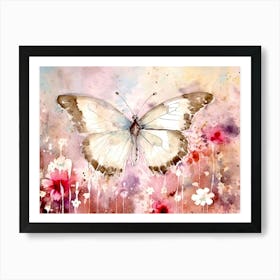 Butterfly In Pink Flowers Art Print