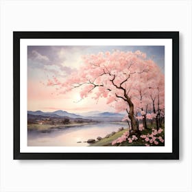 Cherry Blossoms By The River Art Print