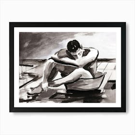 Male Nude In A Tub - man erotic homoerotic black and white ink Anton Maliar Art Print