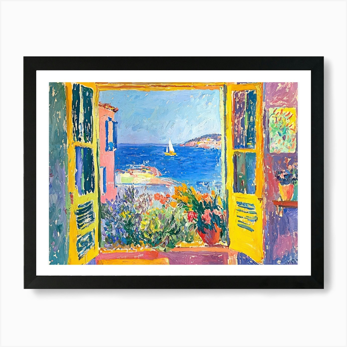 Open Window Boats Matisse Style Lan Framed Wall Art Poster Canvas Print Picture - Picture 2 of 4