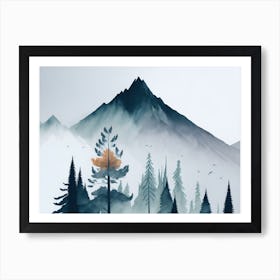 Mountain And Forest In Minimalist Watercolor Horizontal Composition 4 Art Print