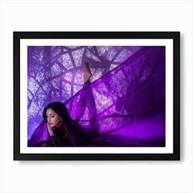 Woman Ensconced In Elegant Geometric Patterns Noble Purple Tones Woven Into Her Dreams Background Art Print