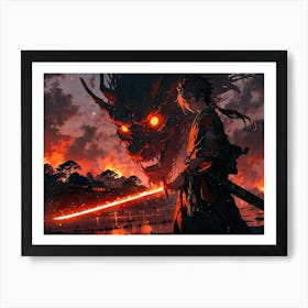 A male samurai possessed by demon rage Art Print