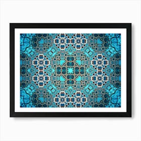 The Blue Pattern Is Symmetrical With Bubbles Art Print