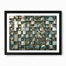 A Close Up Of A Wall Made Of Many Small, Square, Metallic Tiles With A Reflective Surface Art Print