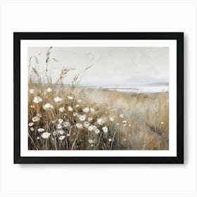 White Wildflowers & Cornfield 2 Art Print
