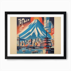 Vintage Cubist Travel Poster Tokyo Mt Fuji Art Print