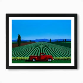 Hiroshi Nagai - Landscape, Red Car Art Print