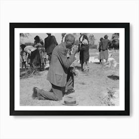 Man Crossing Himself And Praying Over Grave Of Relative In Cemetery, All Saints Day, New Roads, Louisiana By Russell Art Print