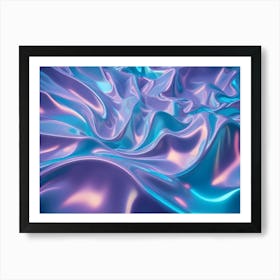 Abstract Image Of Swirling, Iridescent Colors In Shades Of Blue And Purple, Resembling A Liquid Surface With Waves And Ripples Art Print