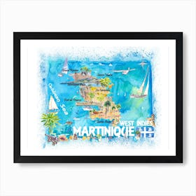 Martinique West Indies Illustrated Travel Map With Roads And Highlights Art Print