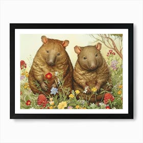 Floral Animal Illustration Wombat 2 Art Print