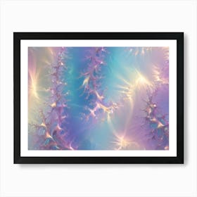 Abstract Fractal Art With Delicate, Swirling Patterns In Pastel Colors Of Blue, Pink, And Yellow Art Print