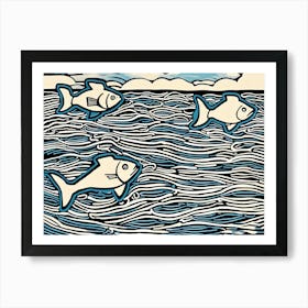 Fish In The Sea Linocut Art Print