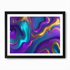 Abstract Image Of Swirling, Fluid Colors In Shades Of Purple, Gold, And Teal Art Print