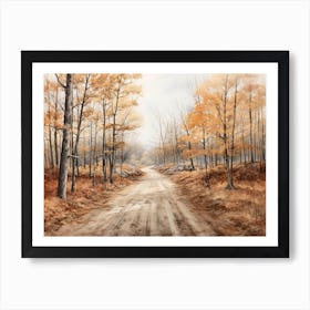 A Painting Of Country Road Through Woods In Autumn 65 Art Print