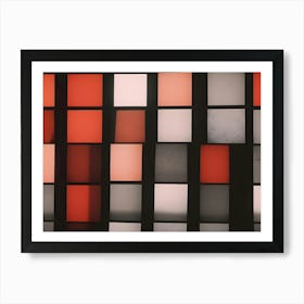 Abstract Background With A Grid Of Square Panels Illuminated In Various Shades Of Red, Creating A Retro, Futuristic, And Visually Stimulating Design Art Print