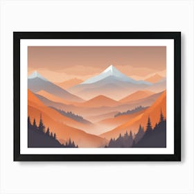 Misty mountains horizontal background in orange tone 27 Art Print