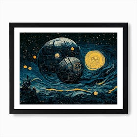 Death Star Starry Night Style Art Print