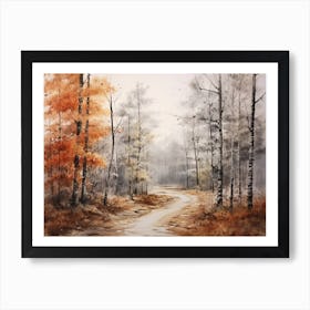 A Painting Of Country Road Through Woods In Autumn 67 Art Print