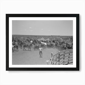 Horses In The Corral, Cowboy Has Just Roped One Of Them, Cattle Ranch Near Spur, Texas By Russell Lee Art Print