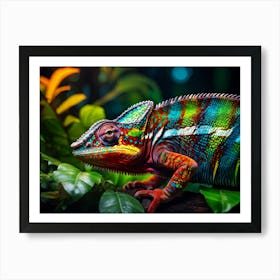 Chameleon Blending Into A Lush Tropical Rainforest Scales Shifting Through A Spectrum Of Vibrant Hu Art Print