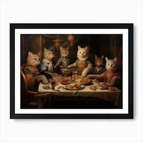 Royal Cats Feasting At A Banquet Art Print