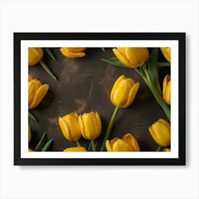 Yellow Tulips On Black Background Art Print