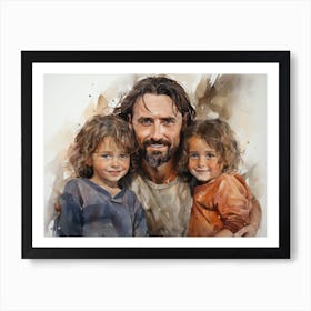 Jesus with little children - watercolor painting. 5 Art Print