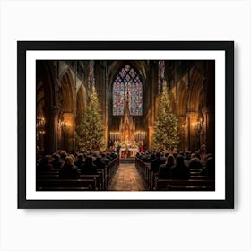 A Christmas Eve Service In A Candlelit Gothic Cathedral Illuminated Pews Leading To The Altar Prepa (5) Art Print