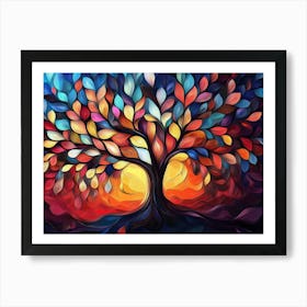 Colorful Tree Of Life With Vibrant Leaves Hanging Branches Art Print