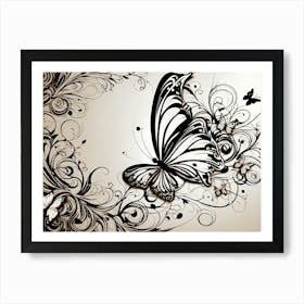 Butterfly And Floral Design Art Print