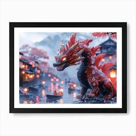 Red Dragon In The Water 1 Art Print