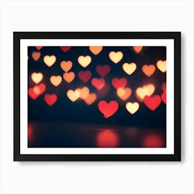 Abstract Background Featuring A Blurred, Defocused Effect Of Red And Yellow Heart Shaped Lights Against A Dark Background Art Print